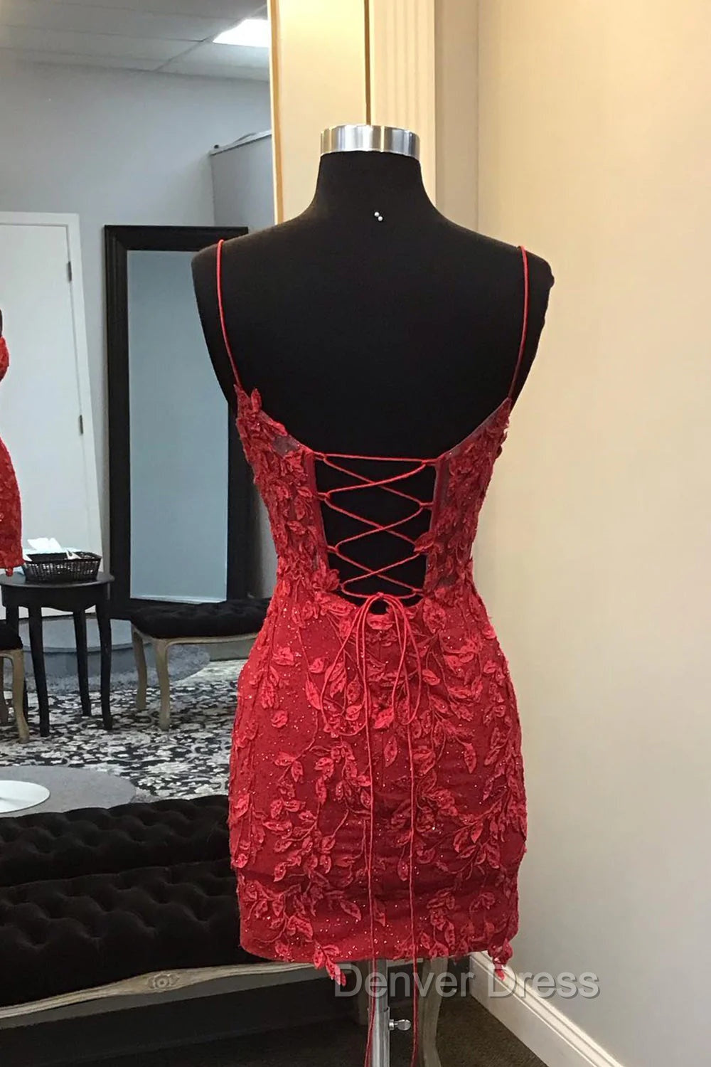Dark Red Homecoming Dress, Corset Tight Short Mini Dresses with Appliques Secondary image