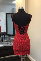 Dark Red Homecoming Dress, Corset Tight Short Mini Dresses with Appliques