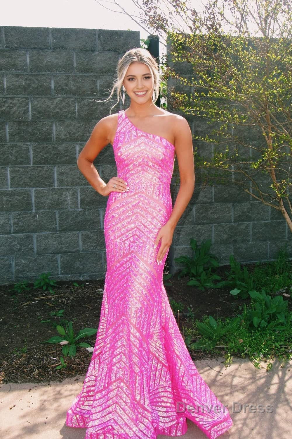 Dark Red One Shoulder Sequined Mermaid Prom Dresses