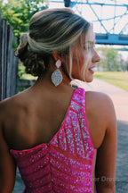 Dark Red One Shoulder Sequined Mermaid Prom Dresses