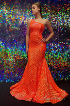 Dark Red One Shoulder Sequined Mermaid Prom Dresses