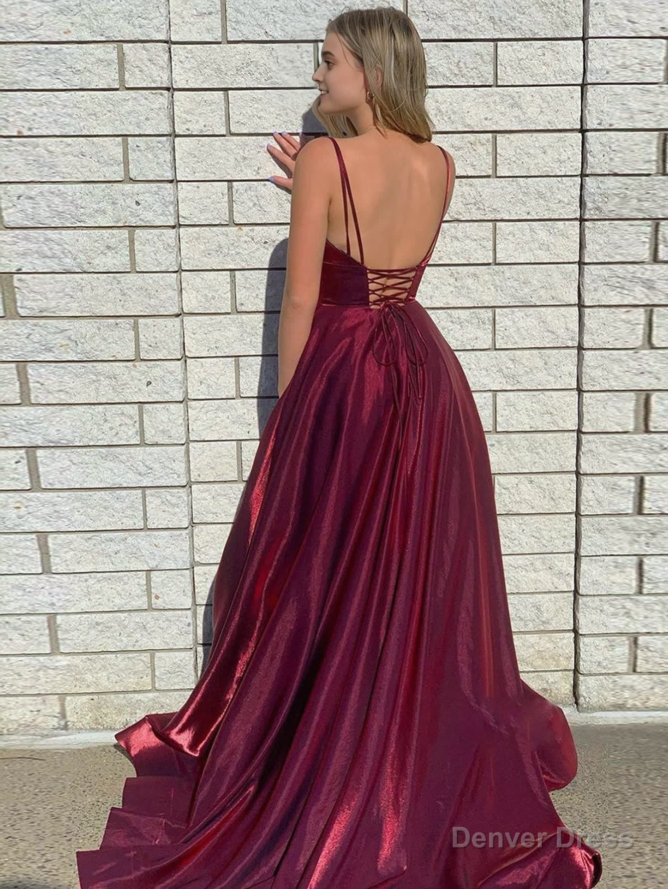 Dark Red Satin A Line Tight Long Prom Dress With Slit Secondary image