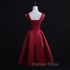 Dark Red Satin Short Homecoming Dresses, Lovely Bridesmaid Dresses