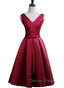 Dark Red Satin Short Homecoming Dresses, Lovely Bridesmaid Dresses