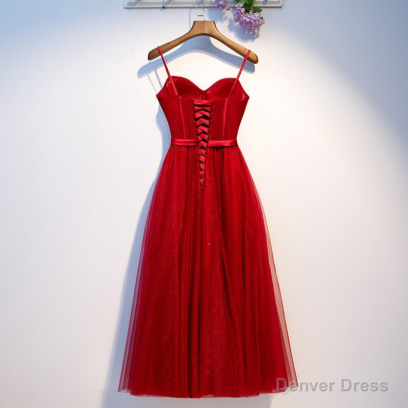 Dark Red Tulle Sweetheart Straps Wedding Prom Dress, Red Homecoming Dress Prom Dresses