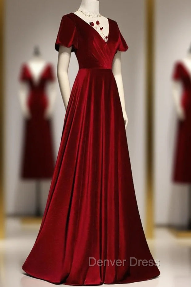 Dark Red Velvet  Long Prom Dresses, Charming Formal Gown Secondary image