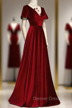 Dark Red Velvet  Long Prom Dresses, Charming Formal Gown