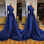 Dark Royal Blue One shoulder Ruffles Side cut Overskirt Prom Dresses