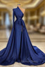 Dark Royal Blue One shoulder Ruffles Side cut Overskirt Prom Dresses