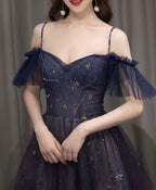 Dark Starry Sky Purple Tulle Long Prom Dress Purple Prom Dresses
