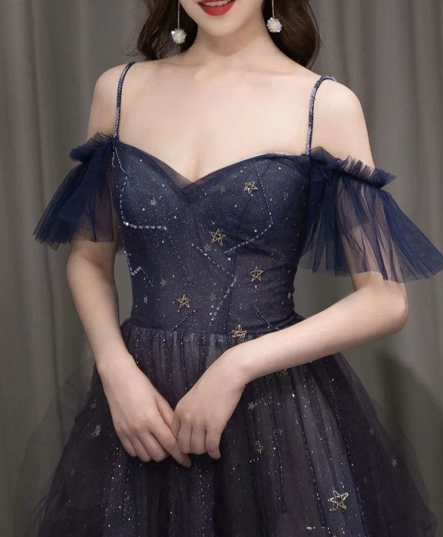 Dark Starry Sky Purple Tulle Long Prom Dress Purple Prom Dresses