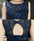 Dark Blue Lace Beading Short Prom Dress Dark Blue Prom Dresses