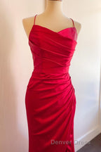 Straps Red Ruched Mermaid Long Formal Dresses