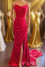 Straps Red Ruched Mermaid Long Formal Dresses