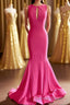 Hot Pink Mermaid Long Formal Dresses with Open Back