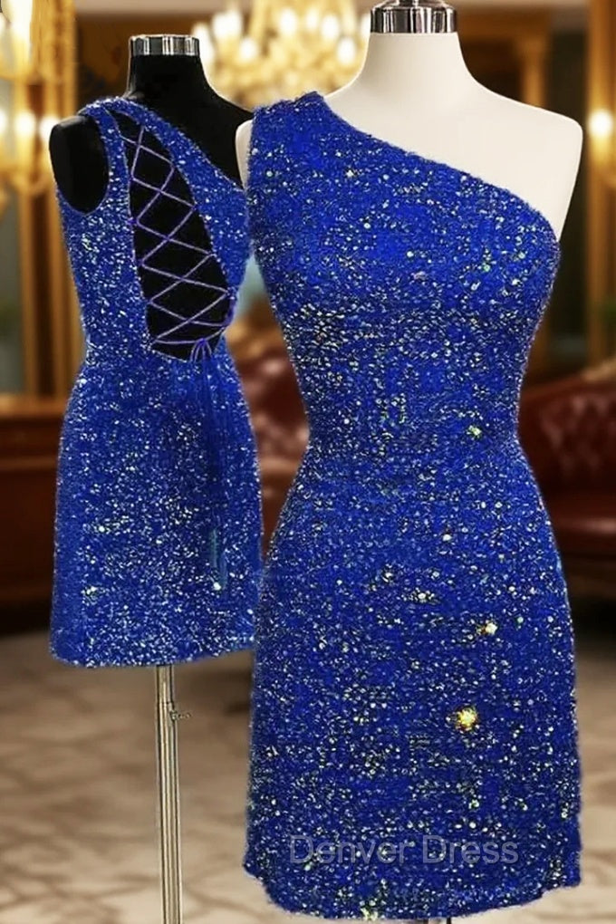 Dazzling One-Shoulder Short Velvet Sequins Homecoming Dresses Main image