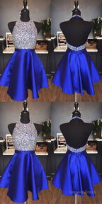 Royal Blue Tulle With Crystal Homecoming Dresses