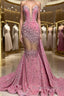 V-Neck Sequins Prom Dresses Mermaid Sleeveless Crystal.