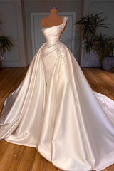 Hermoso vestido de novia de un hombro Bateau A-Line con Pearl