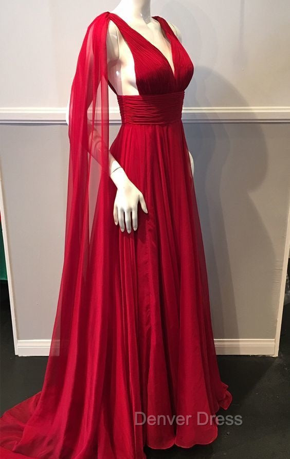 Deep V Neck Chiffon Long Prom Dresses Simple Prom Gowns