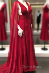 Deep V Neck Chiffon Long Prom Dresses Simple Prom Gown