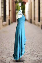 Deep V Neck Chiffon Plus Size Asymmetrical Bridesmaid Dresses