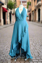 Deep V Neck Chiffon Plus Size Asymmetrical Bridesmaid Dresses