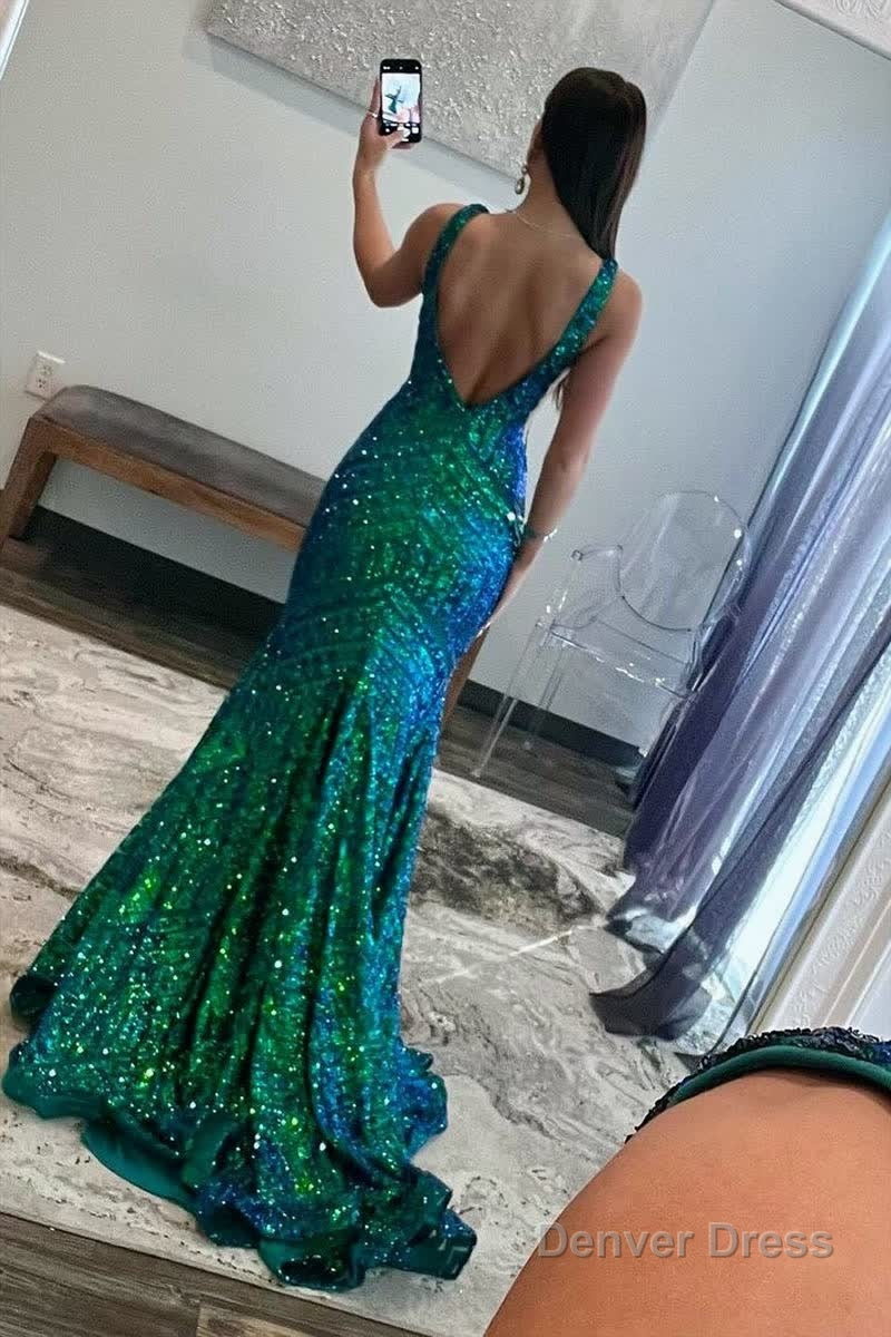 Deep V Neck Pink Sequins Mermaid Long Prom Dresses