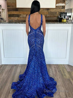 Deep V Neck Pink Sequins Mermaid Long Prom Dresses