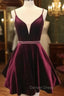 Deep V Neck Short Burgundy Prom Dresses, Deep V Neck Short Burgundy Formal Homecoming Dresses