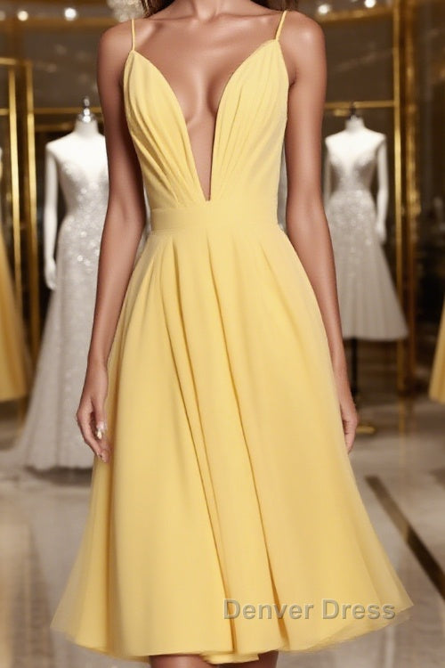Deep V Neck Short Yellow Prom Dress, Short Backless Prom Homecoming Dresses Main image