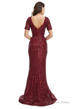 Deep V Neck sleeveless Sparkly Sequin Fishtail Prom Dresses