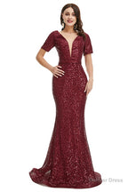 Deep V Neck sleeveless Sparkly Sequin Fishtail Prom Dresses