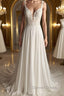 Deep V Neck White Lace Long Prom Dress, Long White Prom Dress, White Lace Prom Dress, White Bridesmaid Dresses