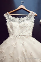 Delicate Scoop Cap Sleeves Floor-Lenth Wedding Dress With Beading