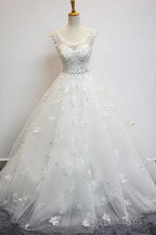 Delicate Scoop Cap Sleeves Floor Lenth Wedding Dresses With Beading