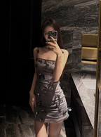 Design Gray Three-Dimensional Bow Suspenders Birthday Skirt Homecoming Dresses