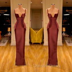 Designer Burgundy Spaghetti-Straps Mermaid Prom Dresses Long With Ruched