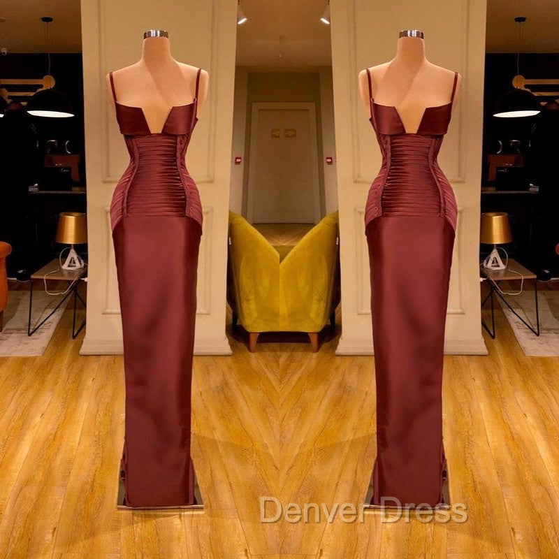 Designer Burgundy Spaghetti-Straps Mermaid Prom Dresses Long With Ruched