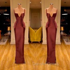 Designer Burgundy Spaghetti-Straps Mermaid Prom Dresses Long With Ruched
