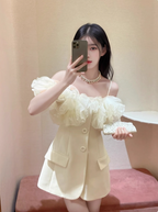 Designer Suit Ruffled Satin Suspenders Birthday Skirt Homecoming Dresses