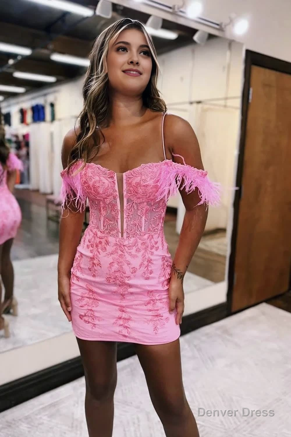 Detachable Off The Shoulder Feathers Appliques Sexy Fitted Homecoming Dresses