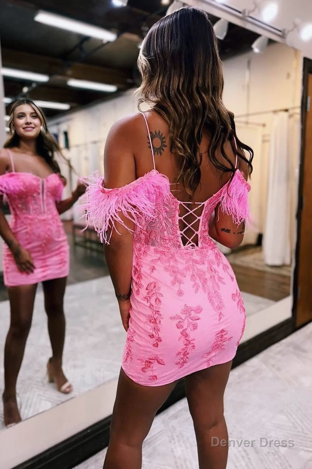 Detachable Off The Shoulder Feathers Appliques Sexy Fitted Homecoming Dresses