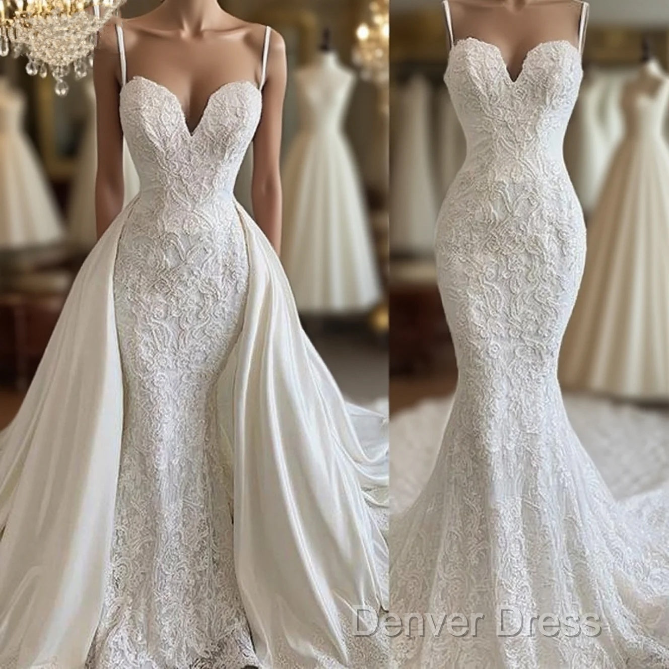 Detachable Skirt Wedding Dress, Lace Applique Wedding Dress, Prom Dresses