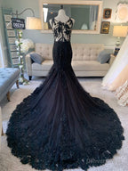 Black Wedding Dress, Gothic Wedding Dress, Mermaid Black Dress, A Line Wedding Dress, Black Lace Wedding Dress, Illusion Back Wedding Dresses