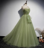 Green Tulle Long Sweet 16 Prom Dress, Prom Gowns