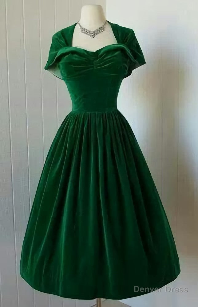 1950S Vintage Prom Dress, Green Velvet Homecoming Dresses Main image