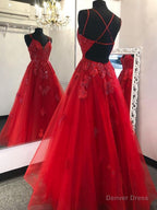 Red Long Prom Dress With Appliques And Beading Prom Dress, Pageant Dance Dresses, Graduation School Prom Gowns