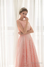Draped Lace O Neck Train Prom Dresses