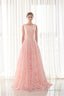 Draped Lace O Neck Train Prom Dresses